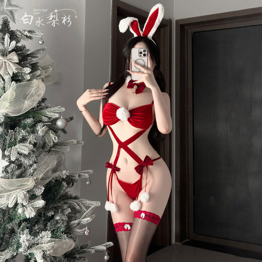 Christmas outfit bunny suit COS suit velvet tube top three-point uniform for women new pure desire shirt three-point bunny girl (including headband + neck ring + three-point jumpsuit) one size