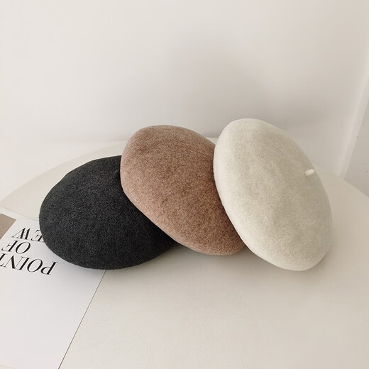 Hanqing mid-summer large version autumn and winter woolen three-dimensional beret women's Japanese high-end large head circumference painter's hat bud hat fashion dark brown L elastic code