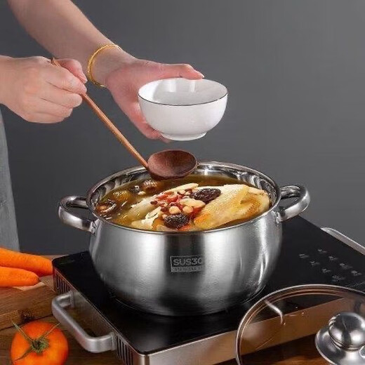 Imported from Germany, 316 stainless steel one-piece thick-bottomed stew pot, steaming and cooking porridge pot, 3500ml, with lid, imported from Germany, thickened stainless steel soup pot, German craftsmanship