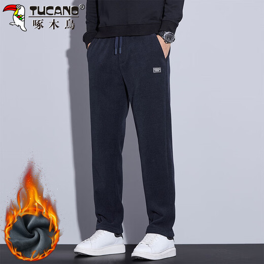 Woodpecker (TUCANO) pants men's winter velvet casual pants men's thickened loose straight warm sports versatile trousers Navy 2XL