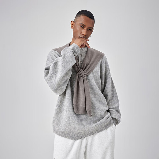 BODYDREAM Henry Neck Sweater Men's Winter Machine Washable Sweater Lazy High-end Neutral Style Knitted Sweater