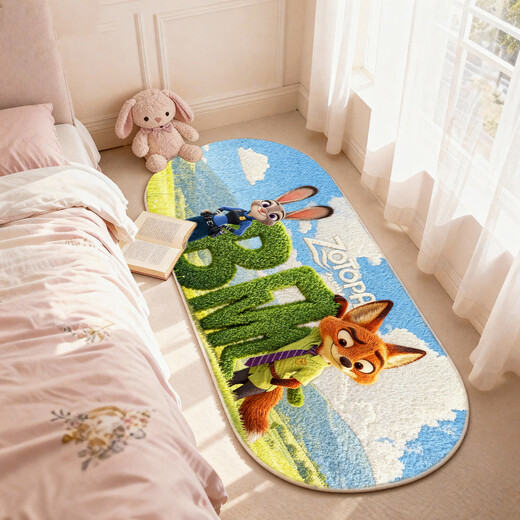 Dense velvet bedside blanket bedroom cartoon bedside carpet Zootopia machine washable plush flocking texture floor mat Zootopia Blue Sky 60cm*140cm