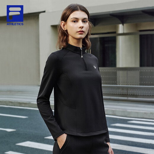 FILA official women's knitted long-sleeved shirt 2025 winter fitness sports plus velvet half-zip long T