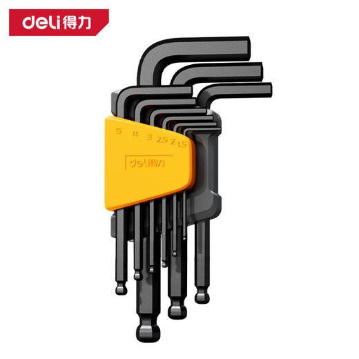 Deli (deli) black, rust-proof, high hardness, long ball head, hexagonal wrench combination set, screwdriver set, 9-piece set