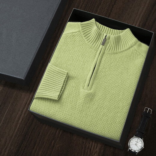 XJSGS international high-end brand half-zip cashmere sweater for men with cashmere sweater winter new bottoming middle-aged sweater high-end sky blue counter same style plus velvet winter style XL