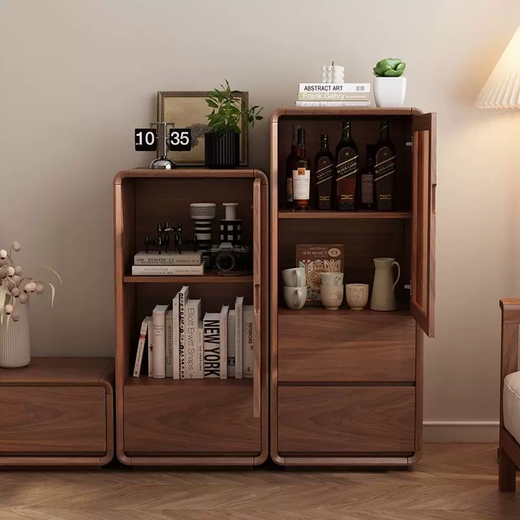 Yusenyi full solid wood wine cabinet living room standing cabinet floor-standing single door sideboard simple home TV side cabinet wall storage walnut black black length 50 depth 35 height 120 single door