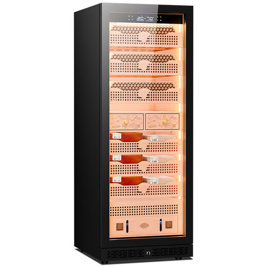 Kelong 608C cigar cabinet, constant temperature and humidity, water ion ammonia removal, smart WiFi, IoT control, air-cooled cedar wood liner shelf, alcohol feeding, water circulation compressor, refrigeration cigar cabinet, obsidian black 1 sober cigar cabinet + cedar wood liner shelf + purified ammonia + WiFi