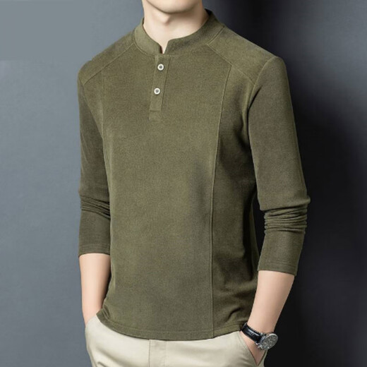 FR.YH.ZH Minruo Customized Men's Wear 2025 Autumn New Henley Collar Sweatshirt Men's American Spliced Long Sleeve. T-shirt Bottoming Shirt Black Light Luxury 3XL Recommended Weight 170-190Jin Jin is equal to 0.5 kg