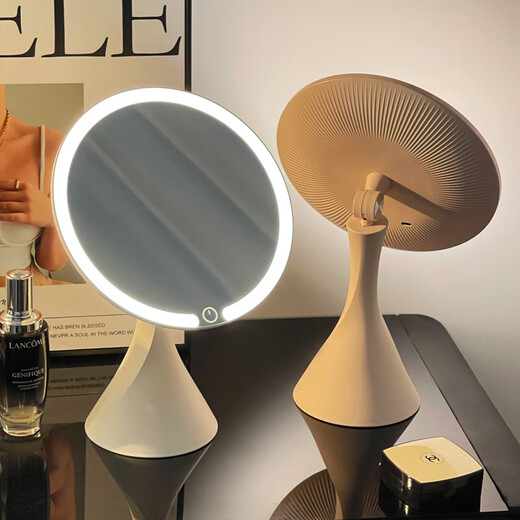 Fat Donglai's same style makeup mirror LED light desktop with LED light for women's home smart light-filling mirror portable dressing mirror dressing table small mirror white large smooth model (light gray small waist) three-tone lighting + mirror can be 9