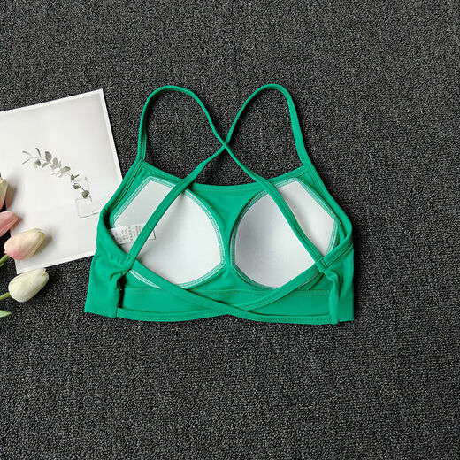 Cross-shoulder strap yoga bra for women with thin straps and beautiful back breathable quick-drying fitness sports bra training Pilates vest removable fantasy powder XL XL