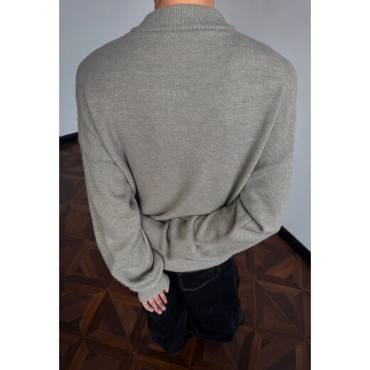 LESS IS MORE Lilang Old Money Style Henley Collar Sweater Men's Spring and Autumn Loose Trendy Heavyweight Knitwear Trendy Brand-Sound Teen Jacket Floral Gray M