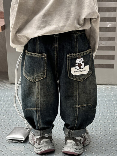 男童牛仔裤春秋2025新款帅气儿童超软休闲长裤男宝宝秋季百搭裤子 蓝灰色-春秋款 cm 90