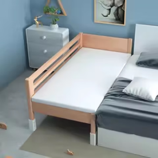 Goodbaby (gb) solid wood children's bed spliced bed crib spliced large bed extra wide bed beech single boy baby bedside crib - two-sided guardrail - log assembly frame structure 150x80cm