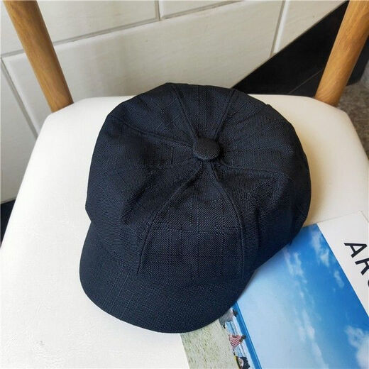 Blooming octagonal hat men's newsboy hat Japanese retro literary versatile Internet celebrity British beret painter hat trendy hat black M (56-58cm)