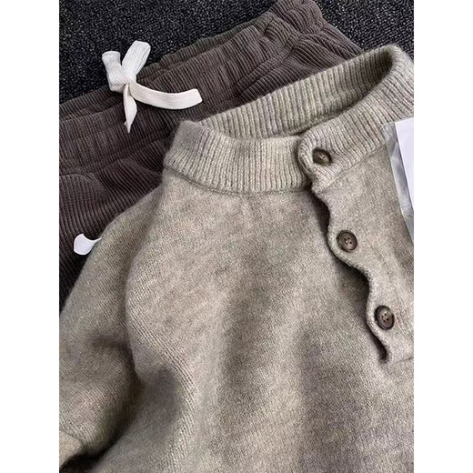 7 excellent products Sweater Men's Autumn and Winter New American Henry Collar Heavy Bottoming Sweater Loose Jacket Top Men SBXS-D067 Khaki M