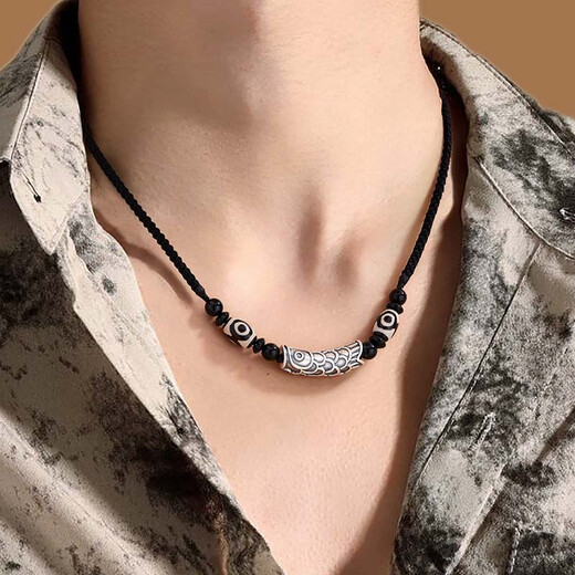 GLTEN landed koi dzi beads 999 sterling silver necklace men's 2025 new pendant birthday gift light luxury niche high-end