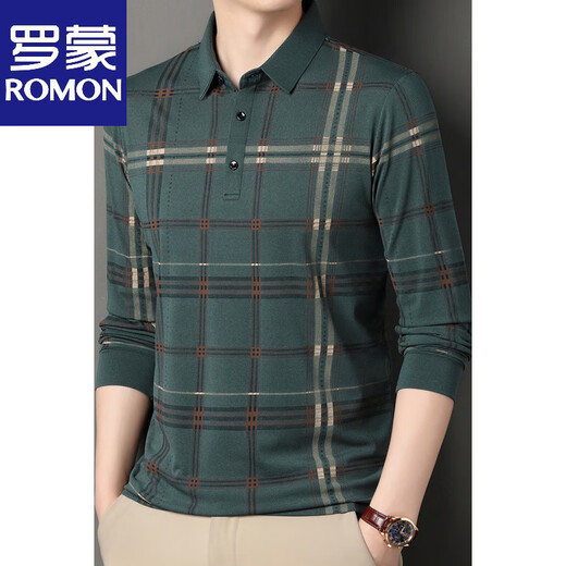 Luo Meng high-end men's long-sleeved T-shirt, thickened velvet, spring and autumn middle-aged dad's casual striped warm base POLO shirt, apricot XL