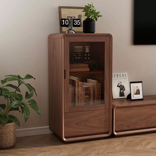 Yusenyi full solid wood wine cabinet living room standing cabinet floor-standing single door sideboard simple home TV side cabinet wall storage walnut black black length 50 depth 35 height 120 single door