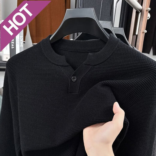 AX Armani off-size pineapple pattern Henry collar sweater men's spring and autumn new fashion casual cotton texture dark gray M 165 ((recommended 100-120)