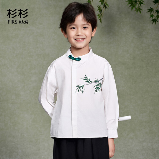 Shanshan boys' shirt new Chinese style long-sleeved children's autumn and winter style men's and large children's buttoned national style casual shirt white 120