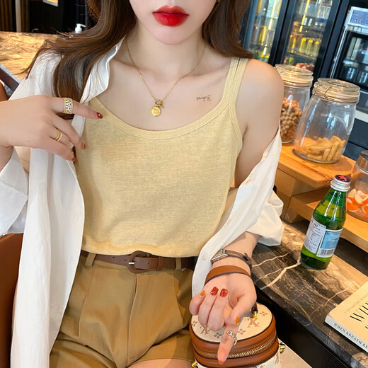 White cotton and linen camisole women's summer new ice silk loose belly-covering bottoming top black double shoulder straps S recommendation-Jin Jin is equal to 0.5 kg