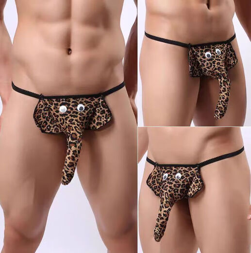 Men's sexy leopard print penis underwear, one thread into the body, men's double penis, hot and sexy sports student, red, one size fits all
