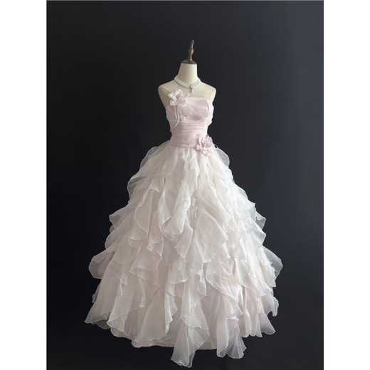 SHANDONGSHAONV pink fairy-like fugitive princess evening dress beautiful girl birthday party art test performance tutu skirt pink L