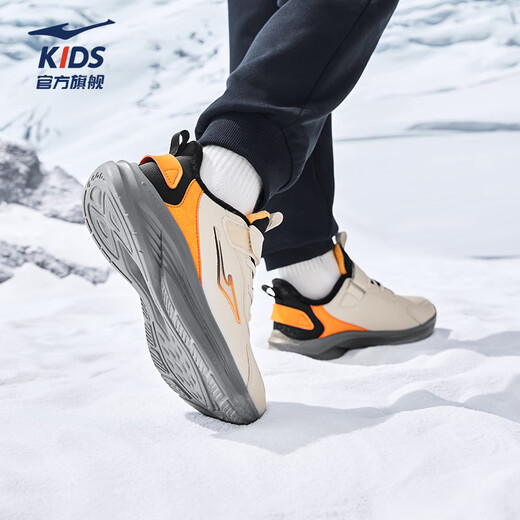 Hongxing Erke (ERKE) children's shoes, boys and girls, cotton-padded running shoes, children's warm cotton shoes, medium and large children, cangye gray/black/beeswax orange 34