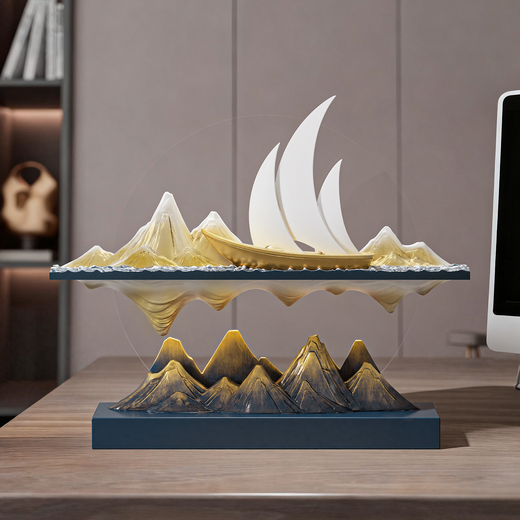 BHM sailboat ornaments, living room light luxury high-end wine cabinet, entrance hall, office desktop decorations, opening housewarming gift, smooth sailing - suspended art ornaments (blue and gold)