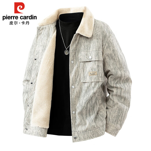皮尔卡丹（pierre cardin）外套男秋冬季加绒保暖工装夹克潮流复古衣服男装 军灰加绒 XL