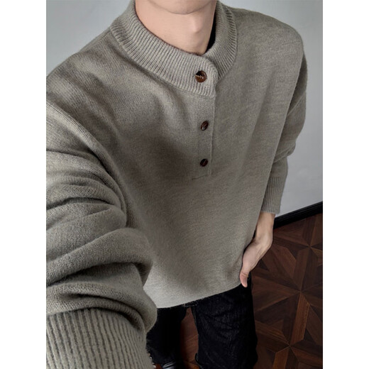 Du Xiaoxian American retro Henry collar sweater men's winter inner style loose casual men's bottoming sweater for men floral gray XL recommended 120-140Jin Jin equals 0.5 kg