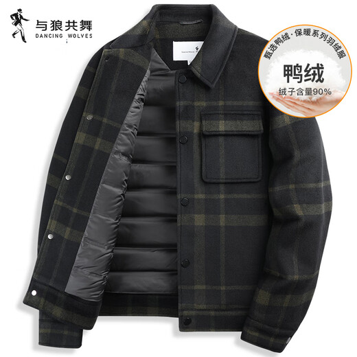 Dances with Wolves Down Liner Wool Plaid Jacket Men's 2025 Autumn and Winter New Thick Warm Lapel Jacket 1096 Dark Green 202 L (175)