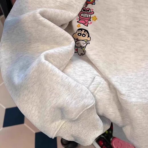 Hooded velvet sweatshirt autumn and winter new fashion cartoon small new print versatile casual trendy top msn x-W789 velvet white gray M