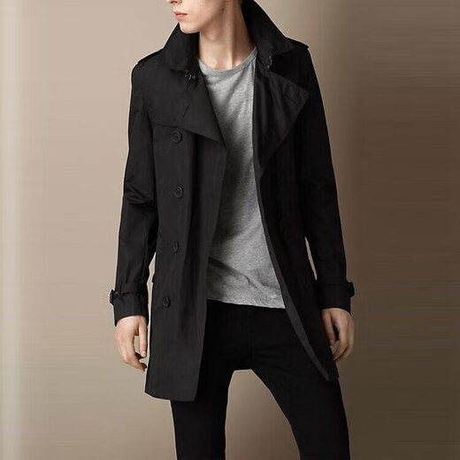 BURBERRY Новогодний подарок, однотонный двубортный ремень с лацканами, ветровка, мужской черный, черный S