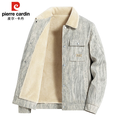 皮尔卡丹（pierre cardin）外套男秋冬季加绒保暖工装夹克潮流复古衣服男装 军灰加绒 XL