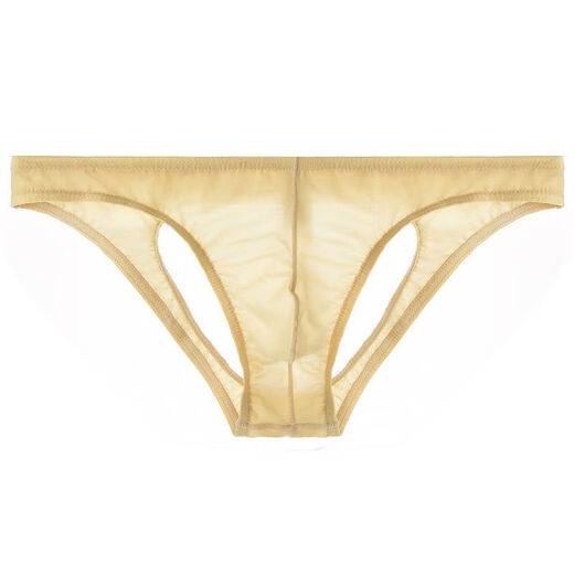 Ice silk double thong men's transparent underwear men's back empty hip lifting seamless low waist sexy pants for boys solid color black M