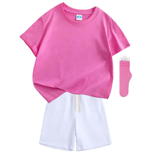 采购产品儿童彩色t恤小学生表演服运动会班服幼儿园糖果色 杜鹃花色+袜子短裤 100 cm[高90/20斤以b