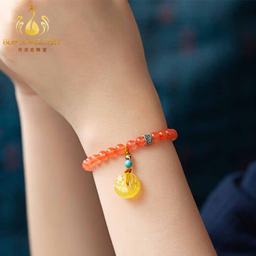 Bailuoqi Liangshan Cherry Red South Red Agate Single Circle Buddha Bead Bracelet Wenwan Beeswax Peace Buckle Women's Bracelet South Red Beads 6mm