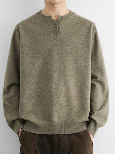 Xiaohongshu's hot style simple Henry collar sweater for men in autumn and winter solid color old money style loose sweater V-neck retro floral brown M115Jin Jin is equal to 0.5kg or less, one size fits all