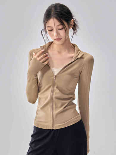 Ling Yuxun Fitness Girl Seamless Yoga Jacket Stand Collar Slim Fit Pilates Long Sleeve Autumn and Winter New Sports Top White S