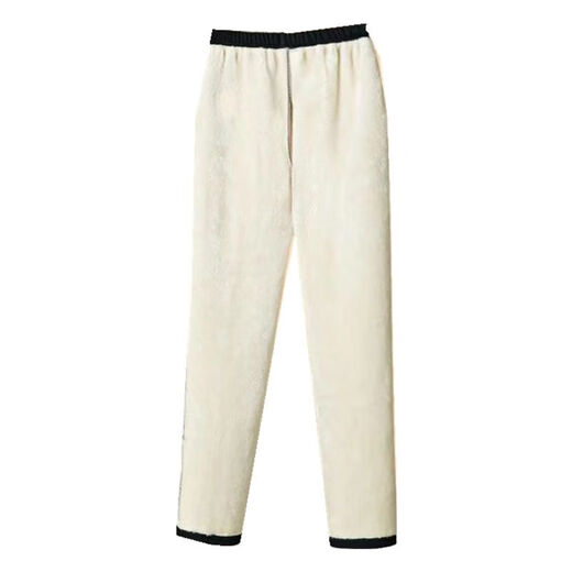 Women's winter new fleece pants thickened straight loose large size mom casual pants warm cotton pants pure black extra thick lambswool two buttons XL