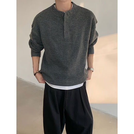 Jingyan selects cleanfit henley collar sweater for men, autumn and winter warm sweater for men, long-sleeved sweater, floral gray M M95 to 115Jin Jin is equal to 0.5 kg and can be worn