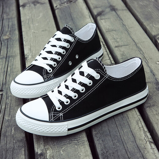 Lorenbon Canvas Chaussures pour hommes et femmes Chaussures pour femmes de printemps et d'été Low Top Board Chaussures sportives polyvalentes pour les étudiants couples chaussures de course [hommes classiques et femmes] 6621 Black 41 Men's Style (Wide Foot Fat Shot One Taille plus grand)