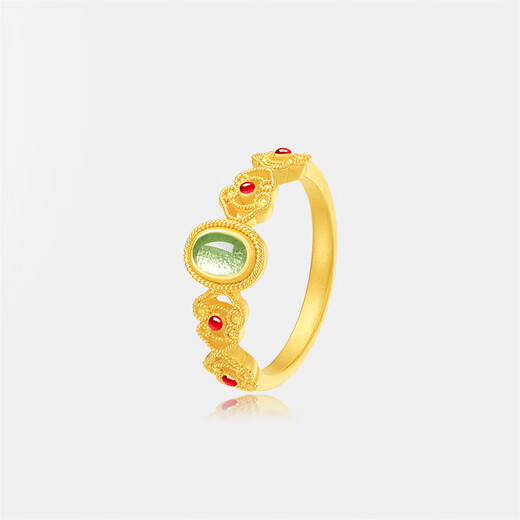 Mankalong gold ring for women, filigree Fenghua, spring water topaz enamel, ancient pure gold birthday gift for girlfriend No. 15 (including labor cost 219 yuan/g) 4.86g