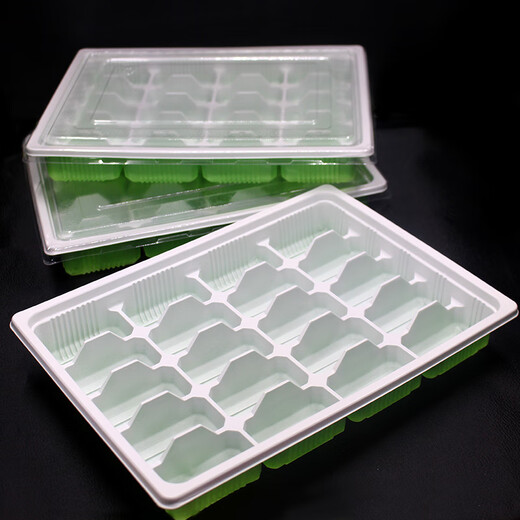 Magic Bean Sheng Living Water Disposable Quick Frozen Dumpling Packing Box for Takeout 15 1820 Grid 100 Pieces Commercial Green and White 15 Grid Dumpling Tray with Cover 100 Sets