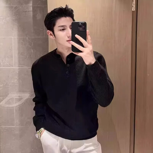 Kuraishi Kazuki trendy light luxury handsome gray lazy style Henry collar sweater men's pullover sweater men's casual bottoming shirt gray M 100-115Jin Jin is equal to 0.5 kg