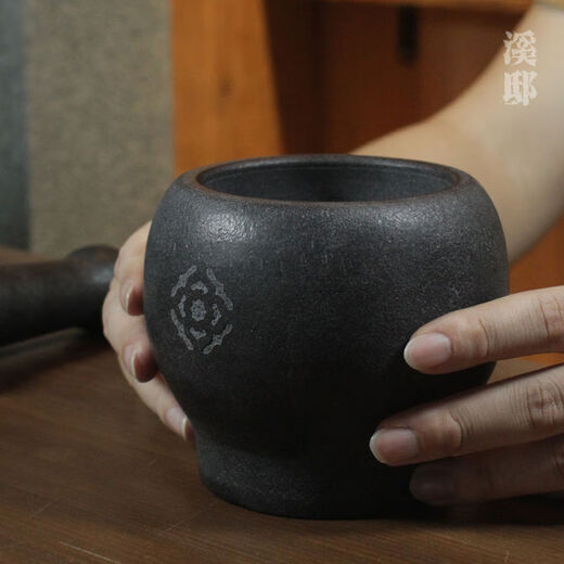 Jieyunmao natural black gold stone mortar garlic masher manual grinding bowl grinding garlic press household garlic mortar old-fashioned medicine jar Wujin stone No. 13 natural whole stone polishing