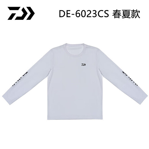 Dayiwa DE-6023CS spring and summer pure cotton casual long-sleeved shirt round neck pullover T-shirt fishing suit white-M size