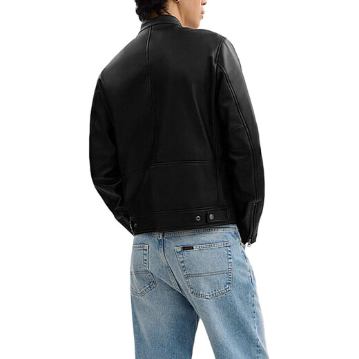 COACH FW24 Solid Color Stand Collar Zipper Long Sleeve Leather Jacket Men's Black Black L