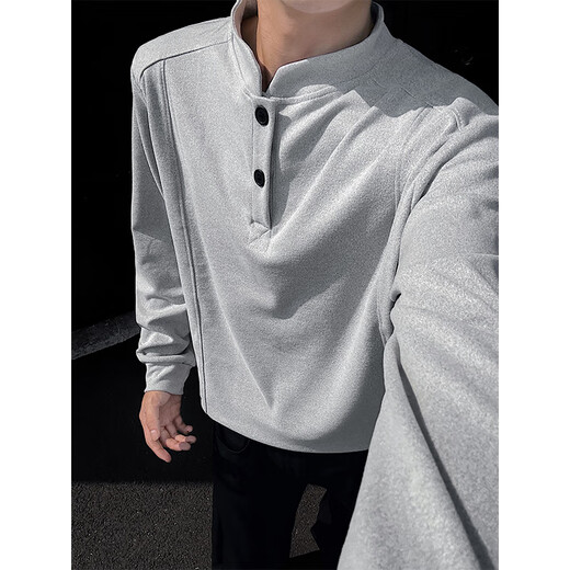 FOG SKY sweatshirt men's cleanfit Henry collar bottoming shirt men's autumn and winter inner long-sleeved T-shirt American retro top men DJS-5Q1140 hemp gray S (recommended 80-95Jin Jin equals 0.5 kg)
